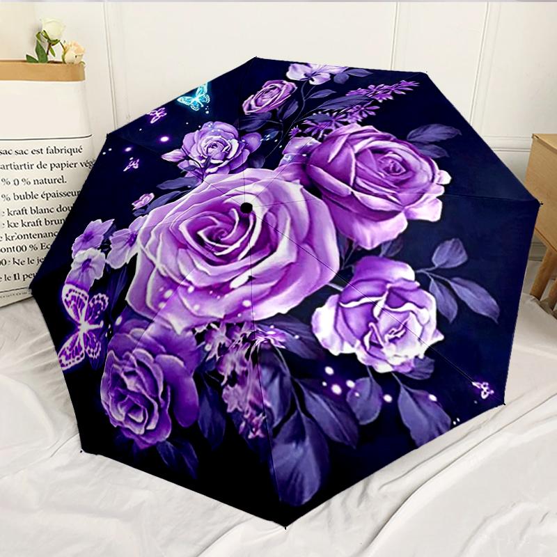 Blue Roses And Butterflies 8-Frame for Travel, camping, Casual Lightweight Portable Umbrella, Essential for every family Holidays Birthday Gift