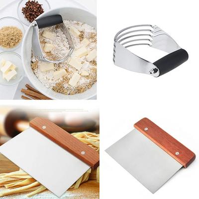 Dough Blender and Bench Scraper Set for Baking Pastry Cutter Butter Mixer Dough Divider with Wooden Handle Kitchen Tools