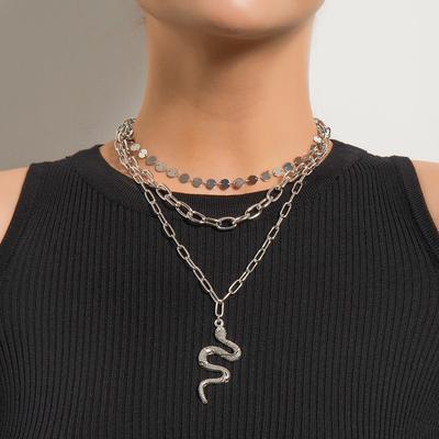 Europe, America, Hip Hop Trend Cross Chain Sequined Accessories Women, Personalized Multi-layer Golden Snake Pendant Necklace