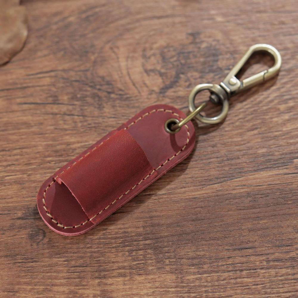 Luxury Pen Holder Keychain Portable Pen Pouch Keychain Genuine Leather Pen Case  School Supplies