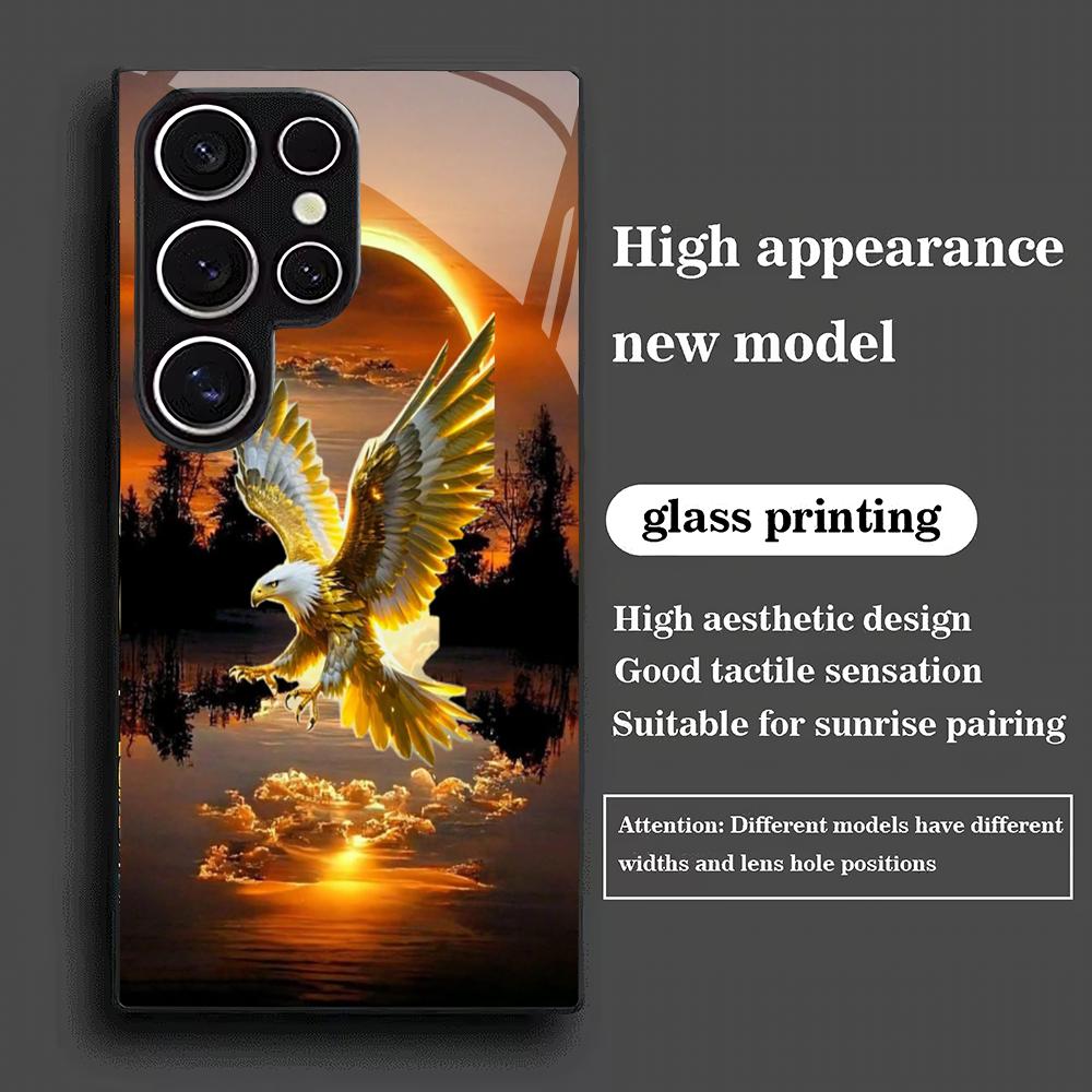 Eagle Flying Design Tempered Glass Phone Case Suitable for Samsung Galaxy S26 S25 S24 S22 S21 S20FE/Ultra/Plus Scratch Resistant