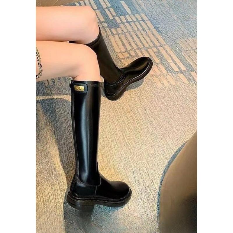 Damesko, Lange støvler, Damesko med tykke legger, Ny stil, Høye støvler, Lange støvler med gylden spenne