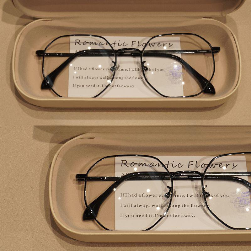 -0.5 ~ -6.0 Polygonal Myopia Glasses Anti Blue Light Flat Glasses Metal Eyeglass Frame Decorative Glasses