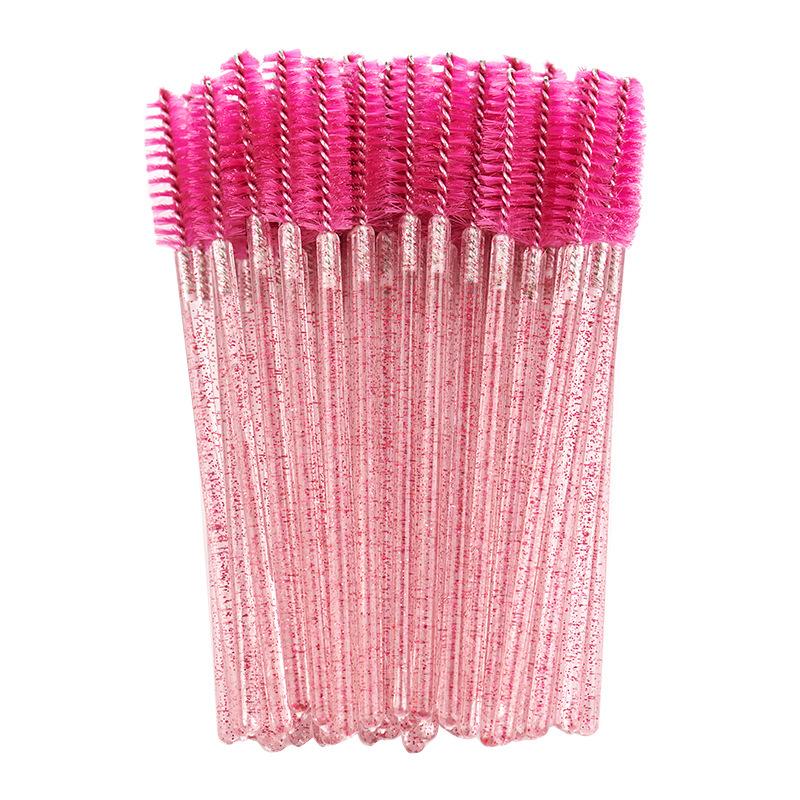 Shiny Crystal Disposable Eyelash Applicator 50pcs/Bag with Nylon Mascara Wands Spoolie Brushes for Lash Extension & Makeup Tools