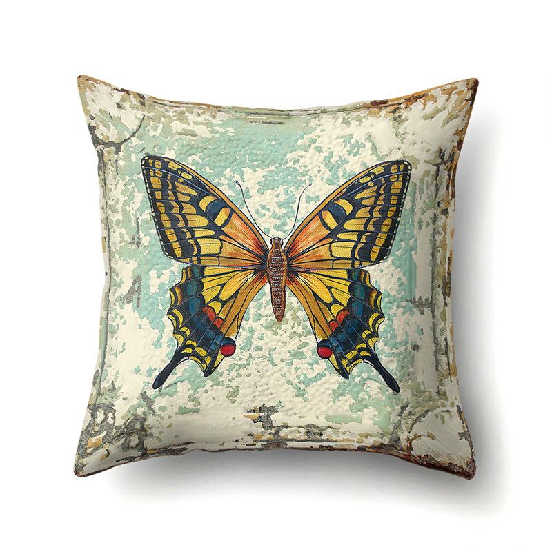 Polyester Pillowcase Peach Leather Velvet Decoration Printed Butterfly Pillowcase Waist Cushion Cover Car Cushion Head Cushion Cover