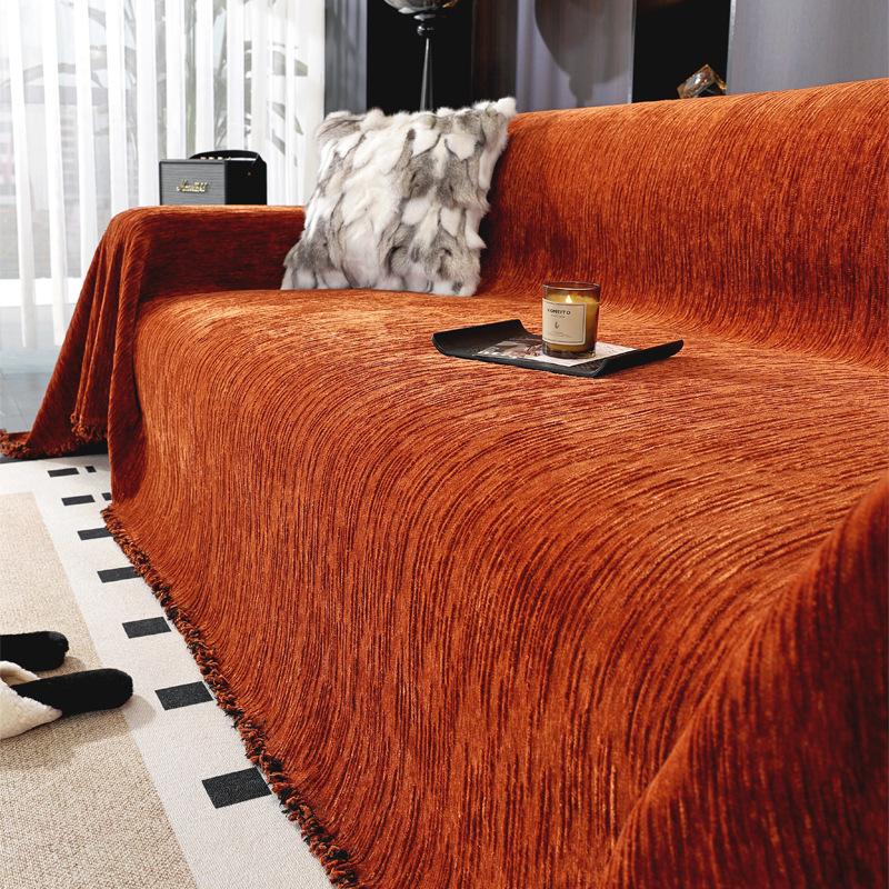 Nordic Style Light Luxury Solid Color Sofa Cushion Chenile Non Slip Anti Cat Scratch Blanket Four Season Universal Couch Cover