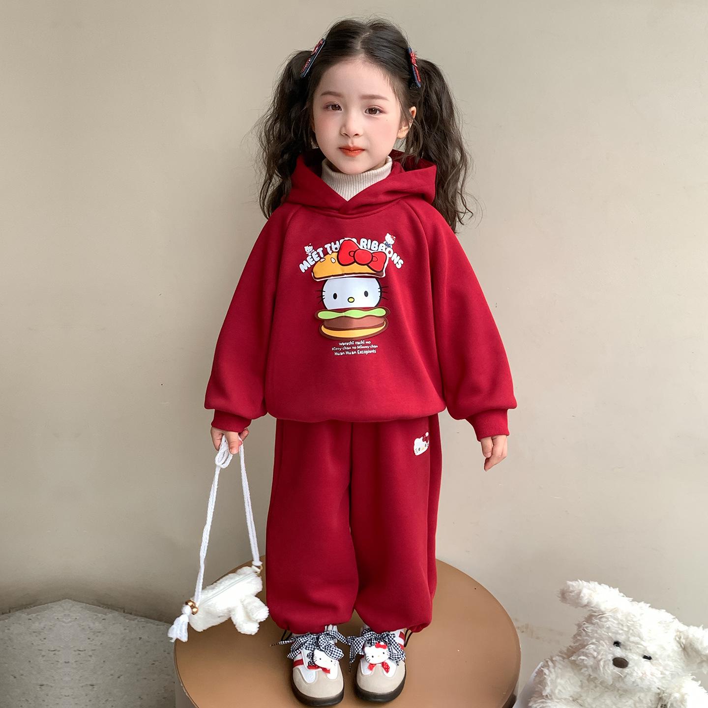 

2025 Winter Girls Fleece-Lined Sweatshirt & Pants Set: Fashionable, Thick, Cozy Sportswear for Children 100 cm