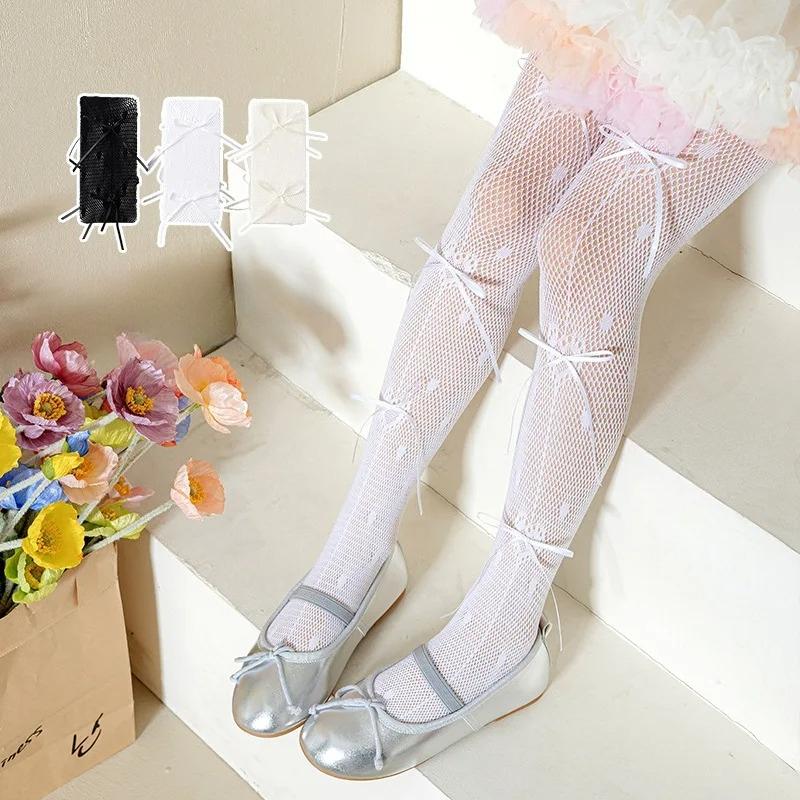 Summer Thin Baby Tights for Girl Mesh Hollow Breathable Pantyhose Bow Ribbon Heart Korean Fashion Kids Legging Stocking Sock