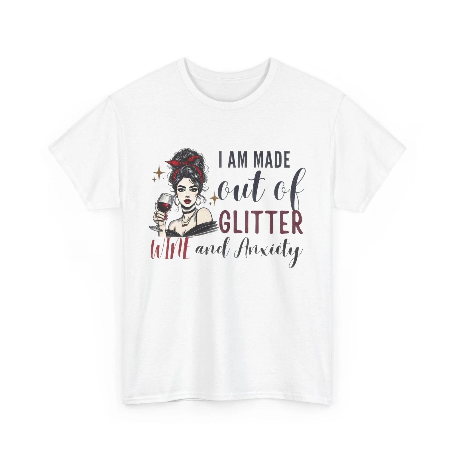 Funny Anxiety T-Shirt - Mental Health Humor - Glitter Wine and Anxiety L