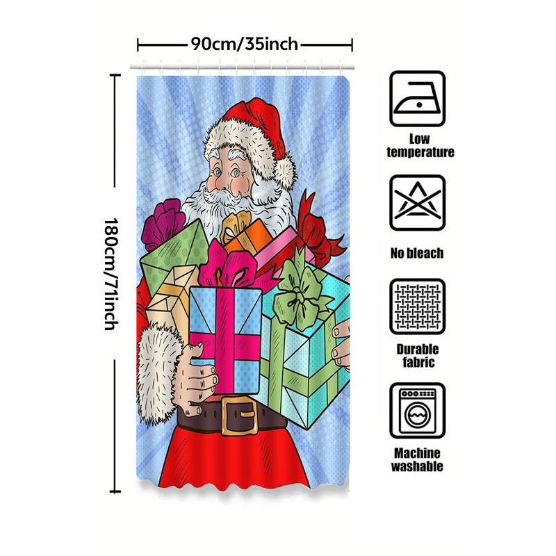 Tu Santa Claus Christmas Shower Curtain Festive Holiday Bathroom Decor Waterproof Fabric Xmas Party Home Decoration Gift Idea
