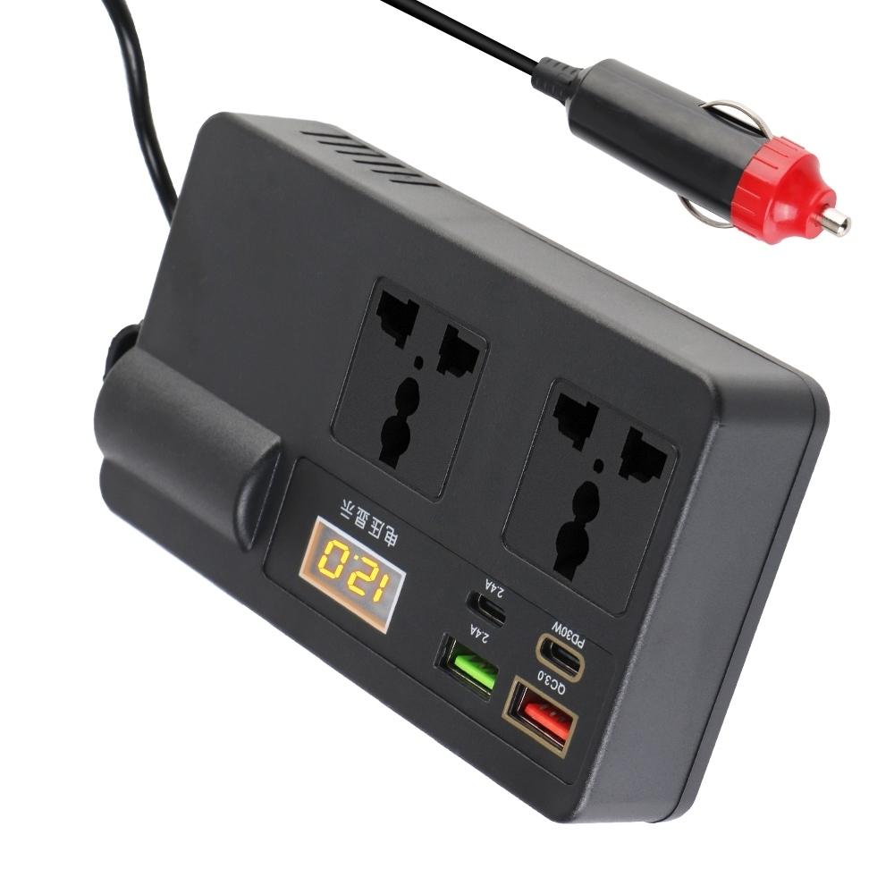 200W Power Adapter Universal DC 12V/24V To AC 220V Converter Car Inverter Voltage Detection USB/PD/Type-C Chargers ON/OFF Switch