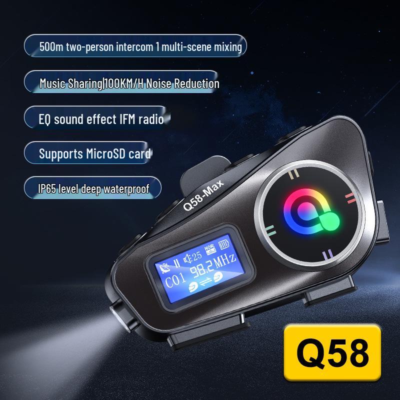 

Q58MAX Bluetooth Интерком Гарнитура для Шлема с FM и TF Картой, Дальность 300 метров Hard Mic чёрный