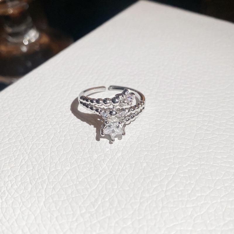 Korean Sweet and Cool Wind Zircon Star Opening Ring Niche High-end Index Finger Ring Light Luxury Personality Temperament Ring Woman