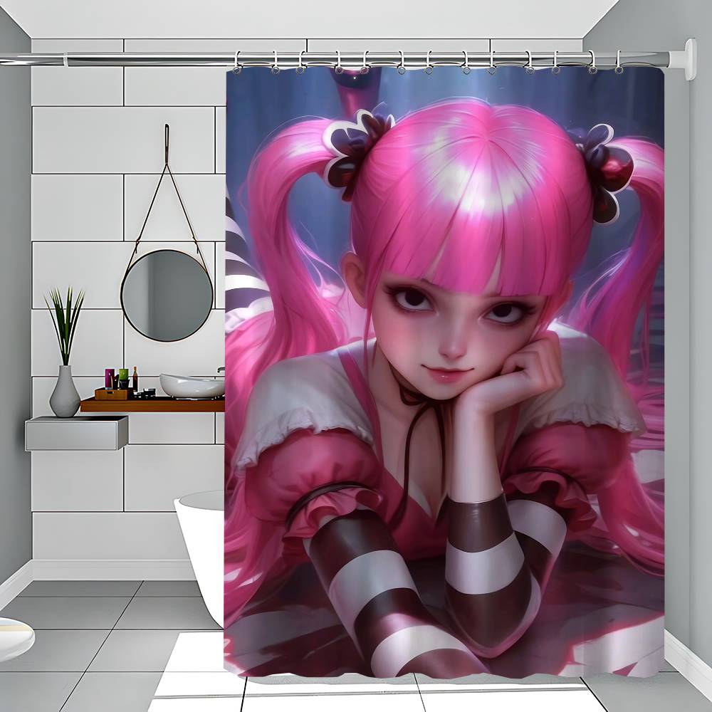 Perona Cartoon Animation Shower Curtain Outdoor Scenery Summer Vacation Bathroom Decor Holiday Polyester Bath Curtain With Hook