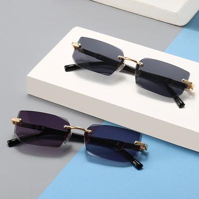 Trendy Rimless Rectangle Sunglasses Frameless Fashion Shades Punk Sunglasses Gradient Men Women UV400 Eyewear Driving