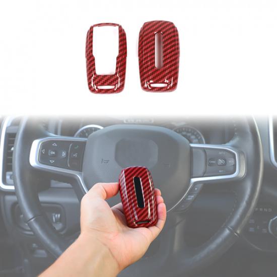 Car Key Fob Protector Case Cover Trim For Dodge Ram 1500 2018+ Red Carbon Fiber