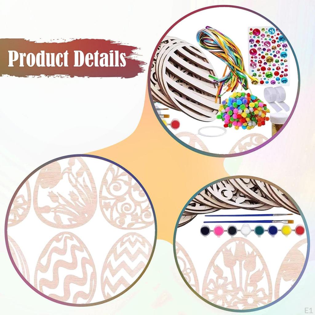 24x Easter Wooden Egg Cutouts Craft Kit for Kids to Paint with Hole & Strings Unfinished Wood Tags