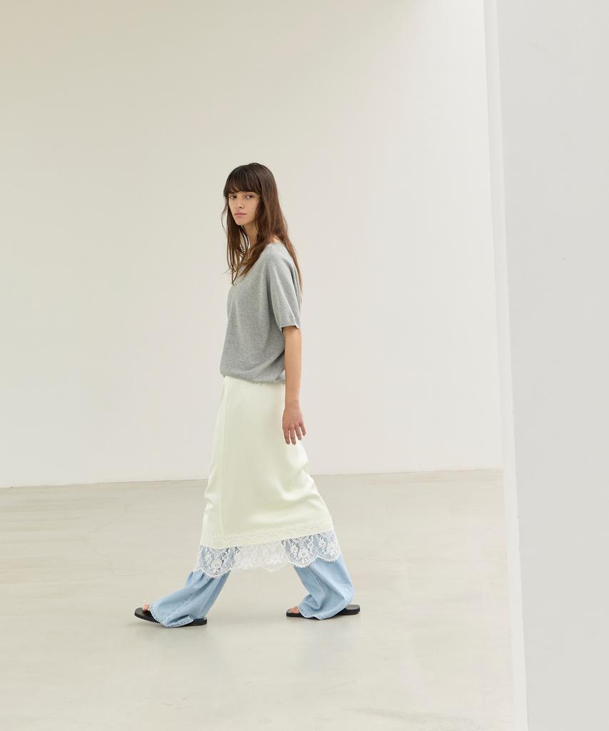Leuba Layered Satin Lace Skirt - Sherbet Lemon