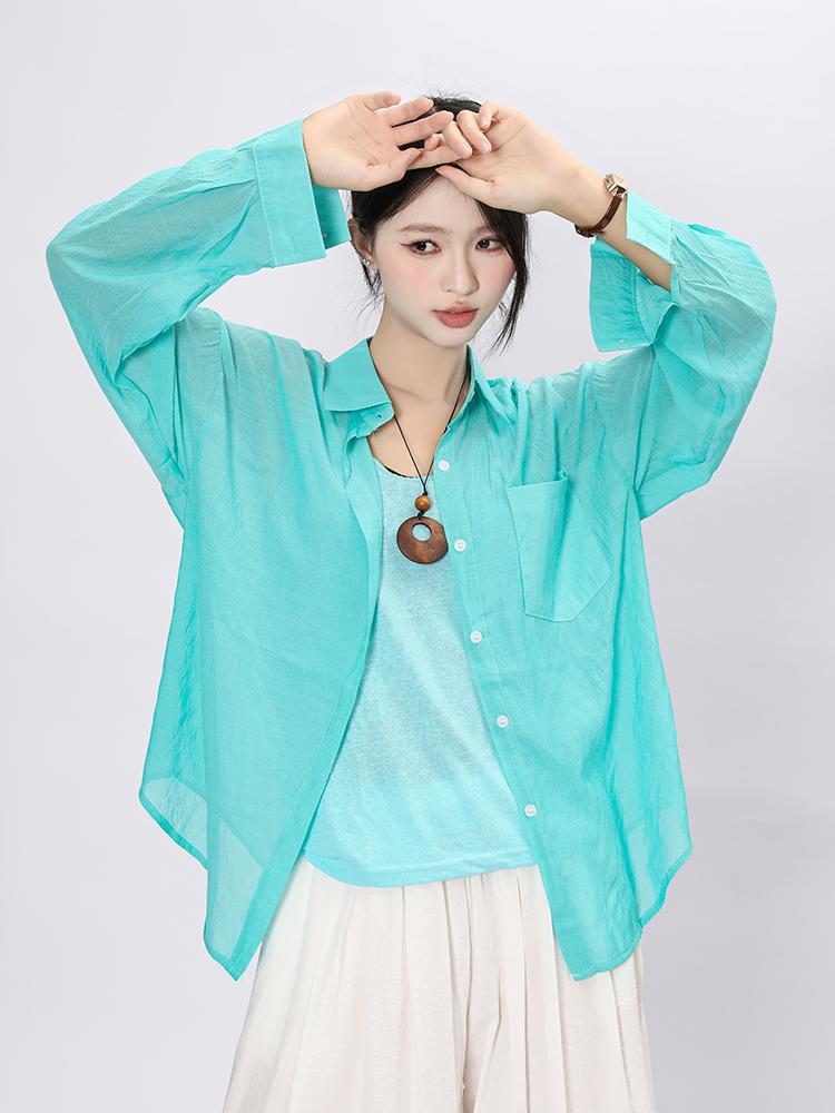 Dimanaf 2025 New Summer Buttons Shirt Women Solid Blouse Long Sleeve Fashion Tops Tees Casual Loose Green Tees