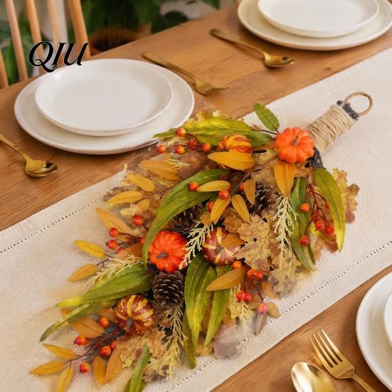 Decorative Fall Home Accessories Artificial Teardrop Swag, Faux Pumpkins Berries Pinecones Leaves Door Lifelike Pinecone Berry Garland Autumn Harvest