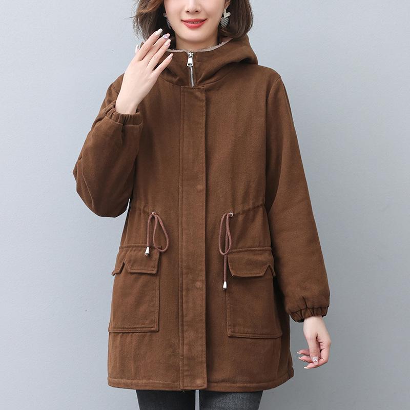 Women's 2024 Winter Fleece-Lined Parka: Mid-Length, Loose Fit, Plus Size, Thick Cotton Coat for Middle-Aged Moms
