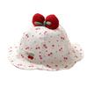 Kids Floral Pattern Bucket Hat with Bow Adjustable Strap Soft Fabric Lightweight Sun Protection Casual Outdoor Headwear for Children