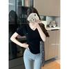 New Summer V-neck Front Shoulder Short-sleeved T-shirt for Women's Design, Pinching Waist To Make Them Look Slim and Short Top