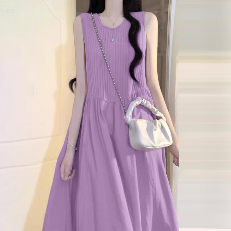 ZANZEA Women Summer Round Neck Casual Sleeveless Long Dress S фиолетовый