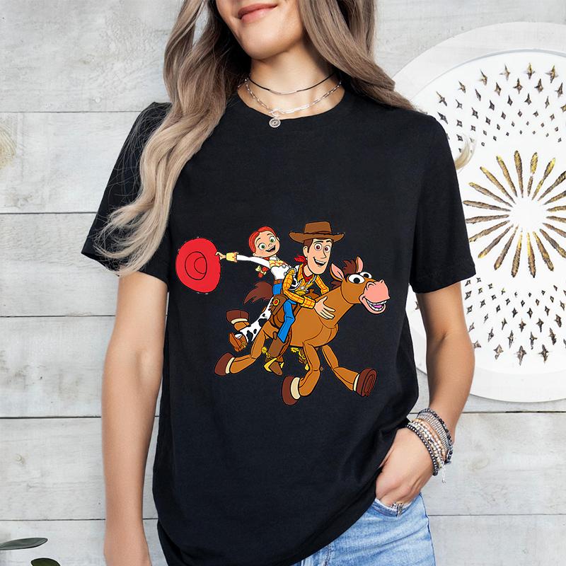 Toy Story Woody and Jessie Printed Womens Summer Fashion TShirt Pure Cotton Short Sleeve Casual Top Cartoon Clothing