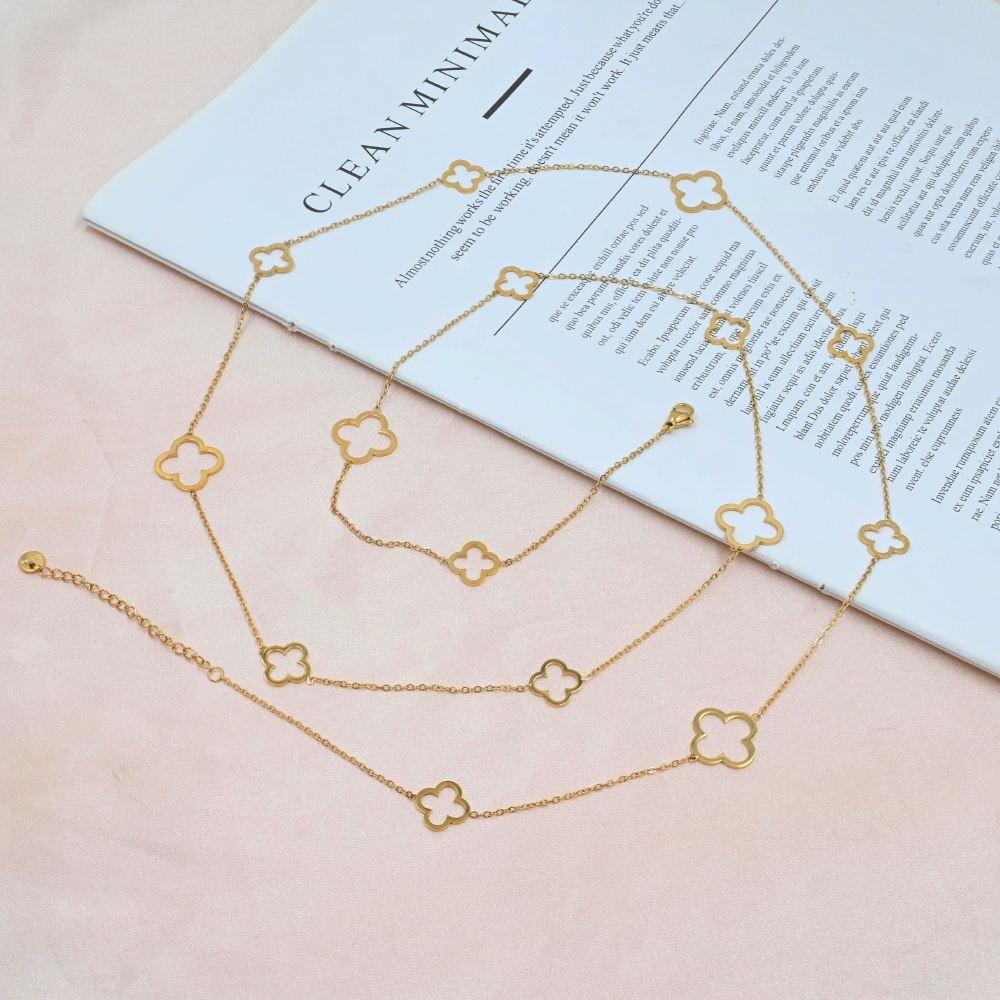 Four-leaf Clover Necklace Cut Out Flower Sweater Chain Long Necklace