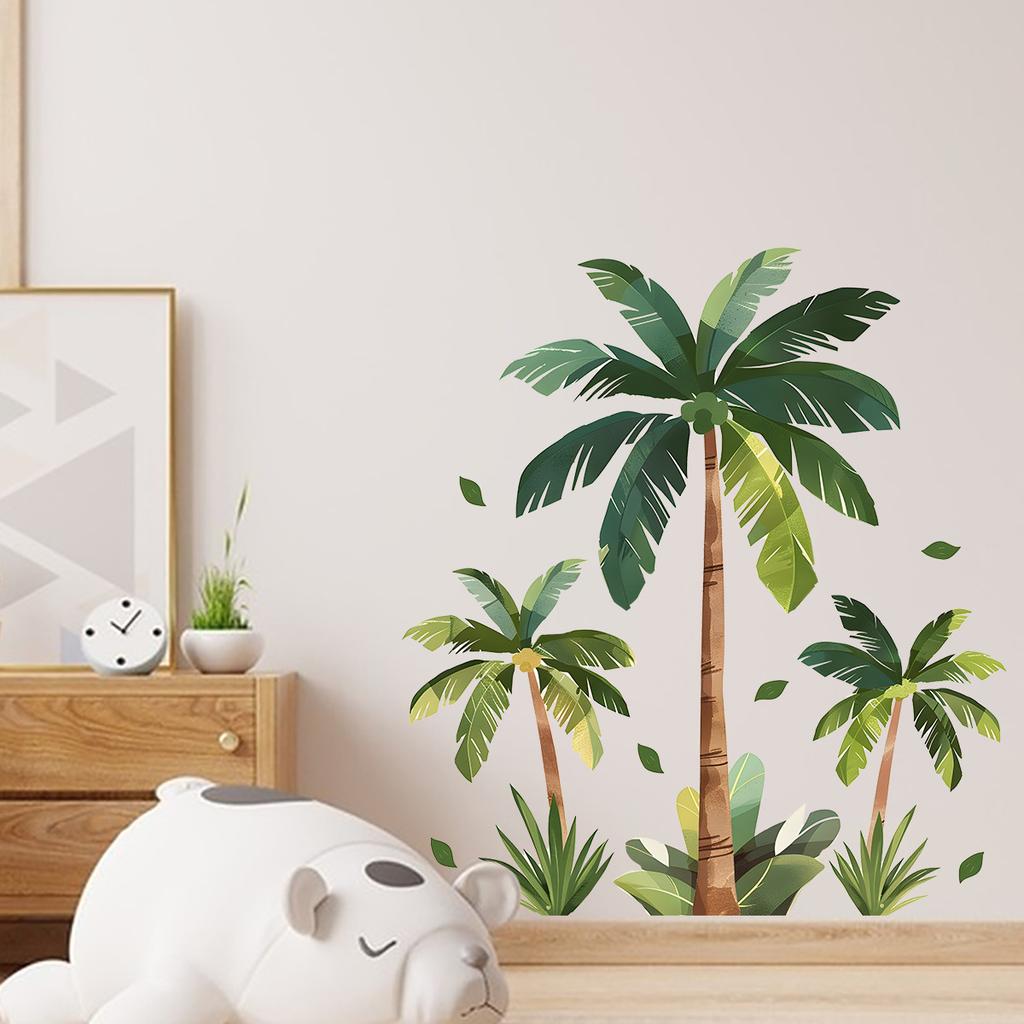 Self Adhesive Palm Tree Wall Sticker Tropical Plant Decoration for Living Room Bedroom Hallway Background Wall