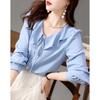 Spring New Casual Loose Korean Style Light-climbed Ruffle Chest Lace-up Shirt