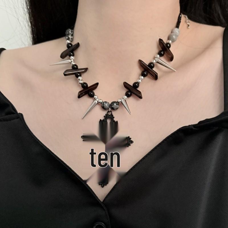 Trendy Cross Rivet Tassel Pearl Choker Necklace