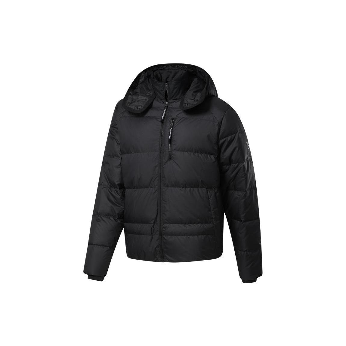 Reebok Solid Color Zipper Hooded Long Sleeve Down Jacket Men outerwear Black GR8979 2XL