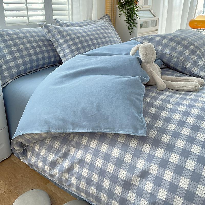 Plaid Striped Bed Sheet Quilt Cover Twill Thickened Quilt Cover Bedding Quilt Cover Three-piece Bed Sheet Set