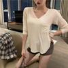 Korean V-neck Irregular Long Sleeve Women's Casual Top for Spring/Autumn