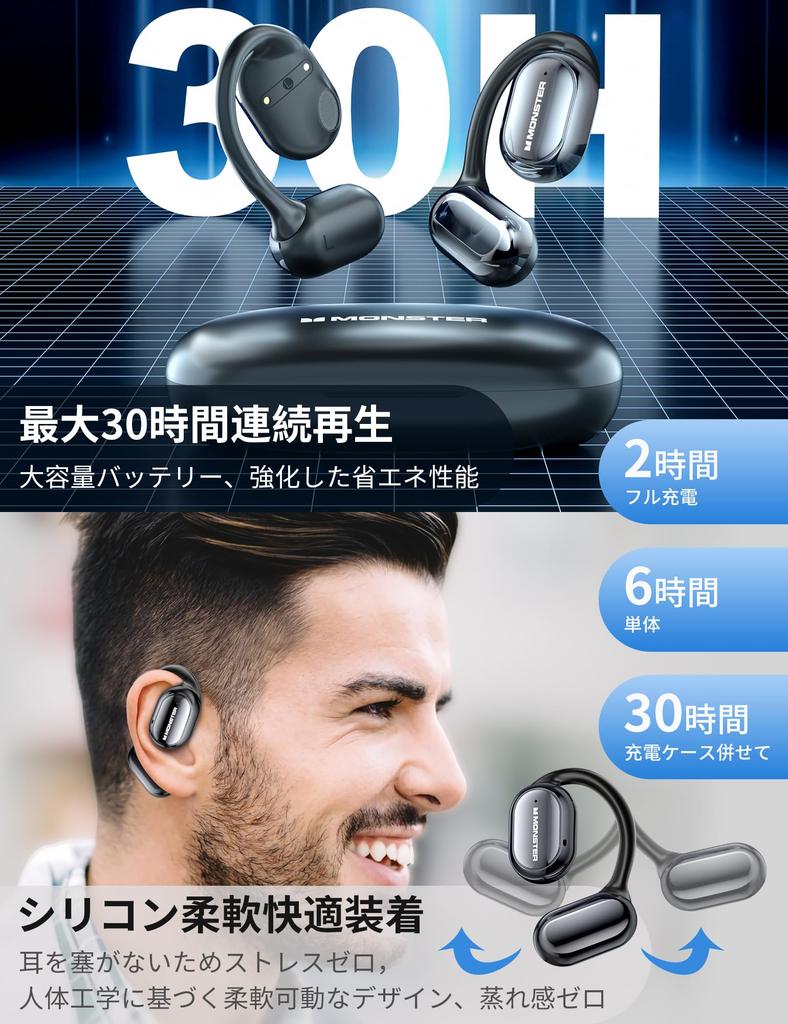 Revolutionary Hearing Open Monster Fully Wireless Bluetooth Ear Air Bluetooth Automatic 16mm 30 Hours of Playback Touch Sound Leakage Fast IPX5 [2025