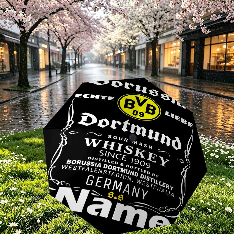Custom Name Personalized Borussia Dortmund Print Umbrella, Auto Open Close, 8‑Rib Sturdy Frame, Commute Camping Hiking Use, Birthday Gift