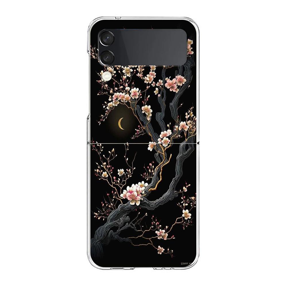 Gold Foil Art Hard PC Phone Case For Samsung Galaxy Z Flip 5 4 3 Transparent Cover For Galaxy Z Flip 6 Foldable Shockproof Cases