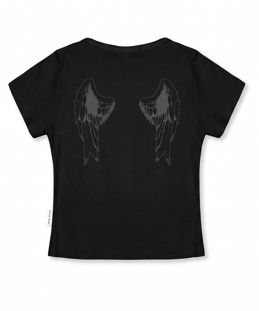 FUZZY SCAN Back Angel Slim Short Sleeve Tee Black