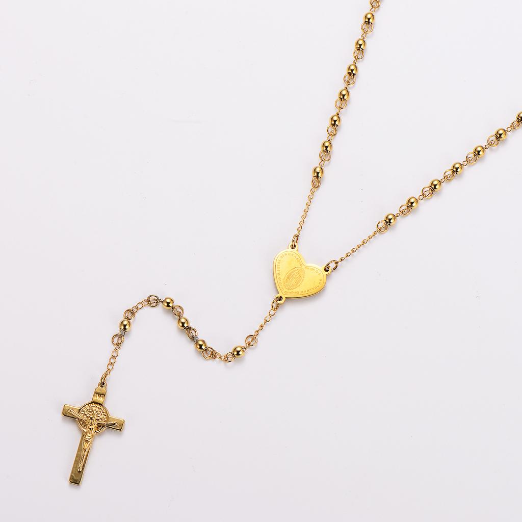 Pendentif Croix Plaqué Or 18K Imperméable Bijoux Collier Chapelet en Acier Inoxydable pour Femmes