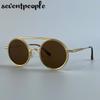 Small Frame Round Punk Sunglasses Women  Luxury Brand Trendy Metal Double Beam Sun Glasses Steampunk Driving Shades For Lady