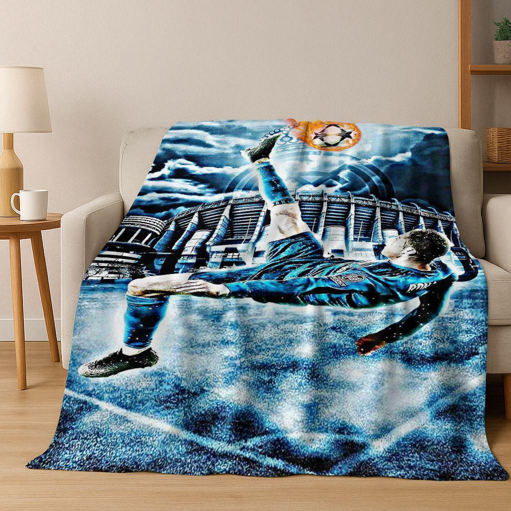 3D Goat Football Star R-Ronaldo Cartoon Art Flannel Blanket,Cozy Soft Throw Blanket for Home Bedroom Bed Sofa Picnic Cover Kid