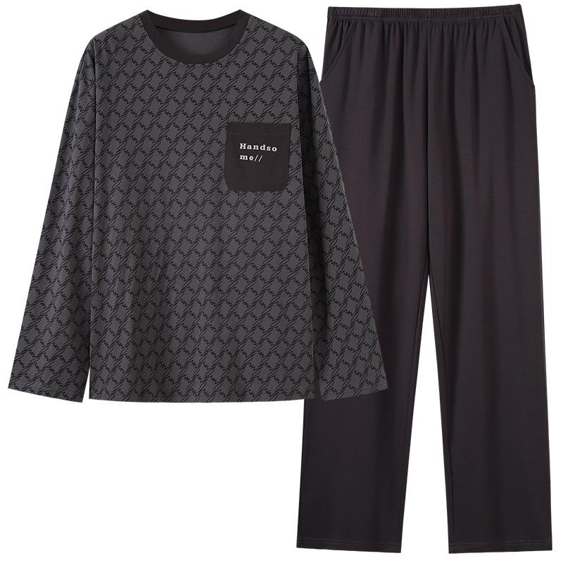 Spring And Autumn Pajamas Men'S Pure Cotton Long-Sleeved Pullover Can Be Worn Outside Autumn And Winter Men'S Casual Loose Plus Size Loungewear