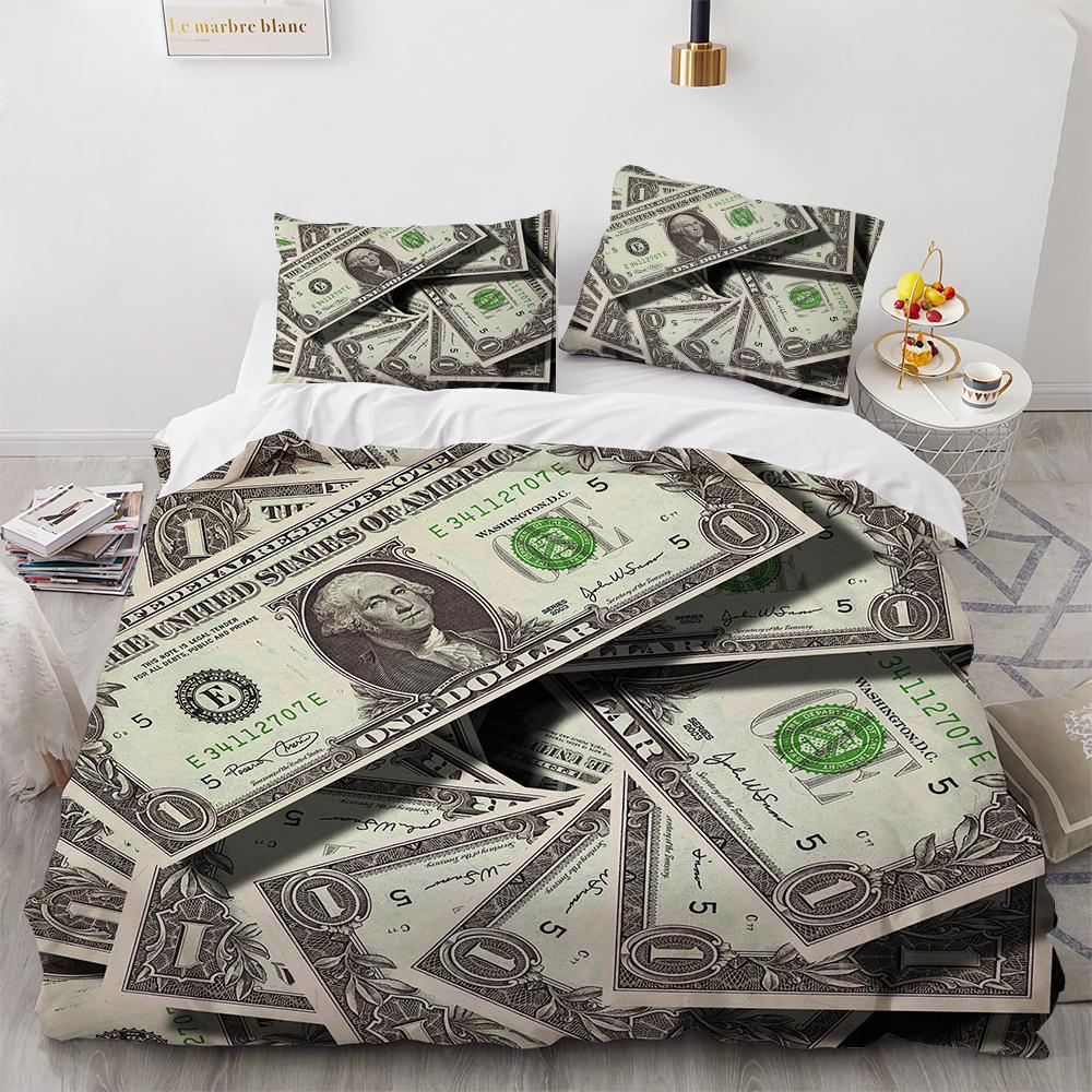 3D Modern Bedding Set Dollar Motif Printed Duvet Cover Vivid Comforter Cover 2/3 Pieces Money Pattern Funny King Queen Size