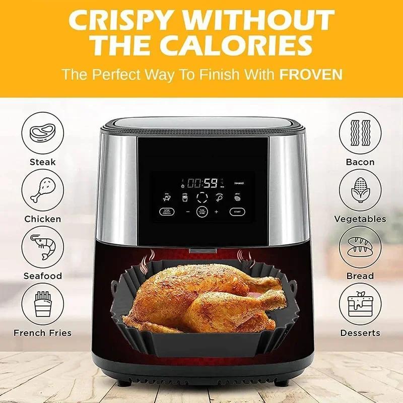 1 stück Silikon Luftfritteuse Korb Ofenform Backblech Pizza Gebratenes Huhn Korb Rund Quadratisch Wiederverwendbare Pan Liner Zubehör