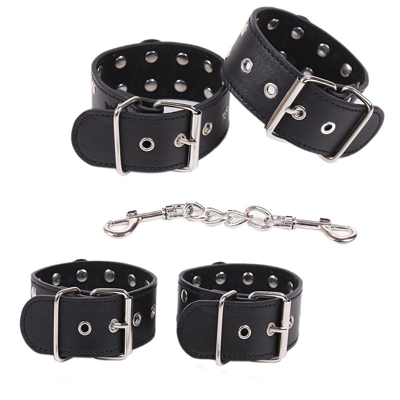 Manyjoy Menottes Ajustables en Cuir PU Verrouillables Contraintes Sexy Bondage Menottes de Cheville Contraintes Jouet Sexuel Érotique pour Couples
