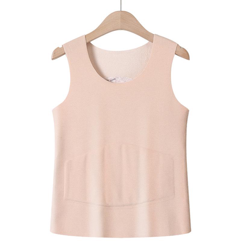 De Róng Women's Seamless Warm Vest - Winter Plus Velvet, Thickened Stomach Protection, Heating Base Layer, Cotton Camisole