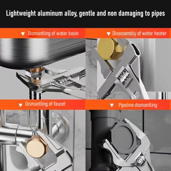 Regulowany Klucz do Rur z Szerokim Szczęką Krótka Rączka Szerokie Otwarcie Instalacja Rur Wodnych Zlewu Kuchennego Łazienkowego Naprawa Kranu Klucz ze Stopu Aluminium