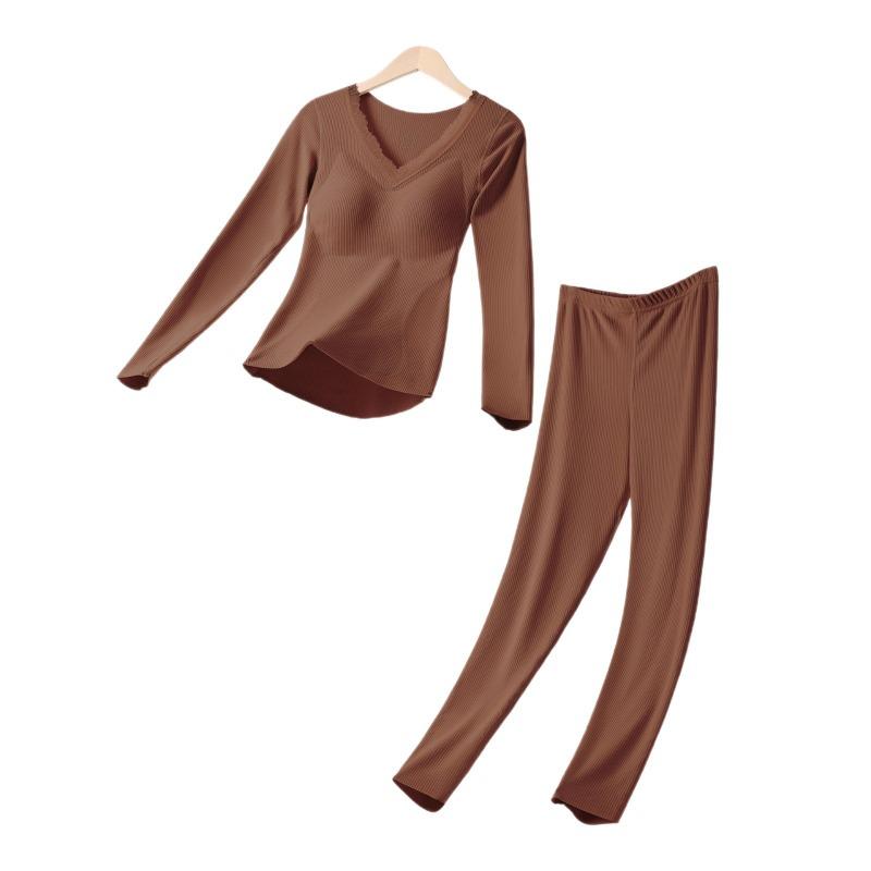 Women S Fleece Lined Thermal Underwear Set With Bra Padded Autumn Winter